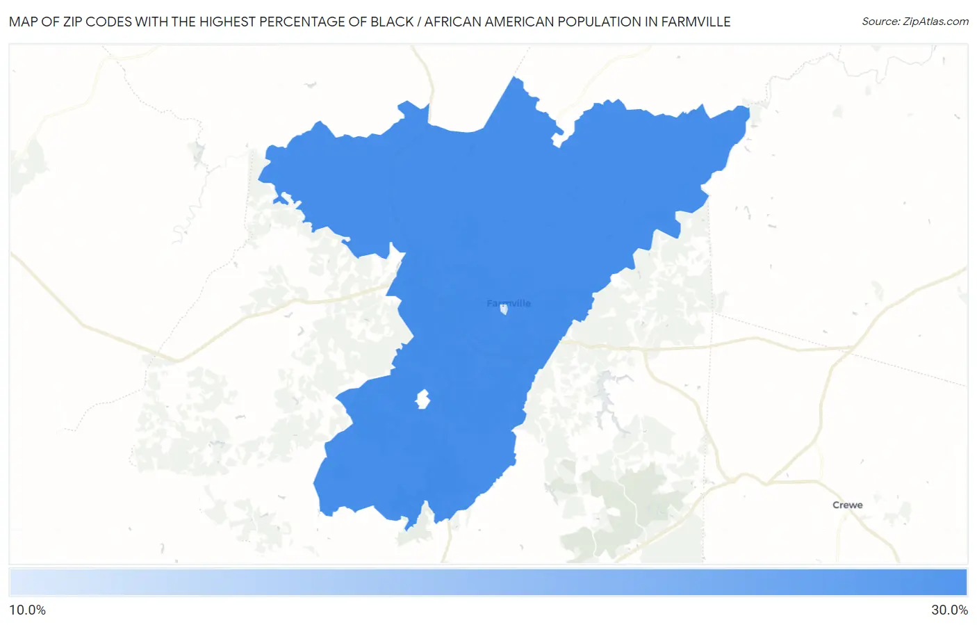 Zip Codes with the Highest Percentage of Black / African American Population in Farmville Map