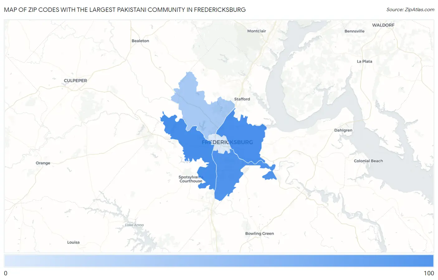Zip Codes with the Largest Pakistani Community in Fredericksburg Map
