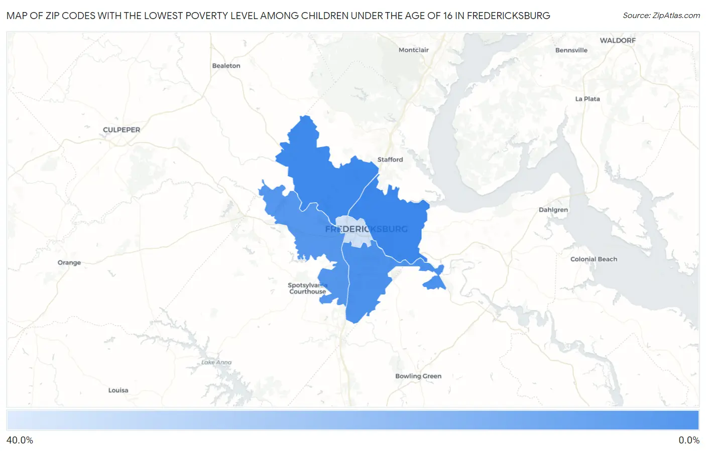 Zip Codes with the Lowest Poverty Level Among Children Under the Age of 16 in Fredericksburg Map