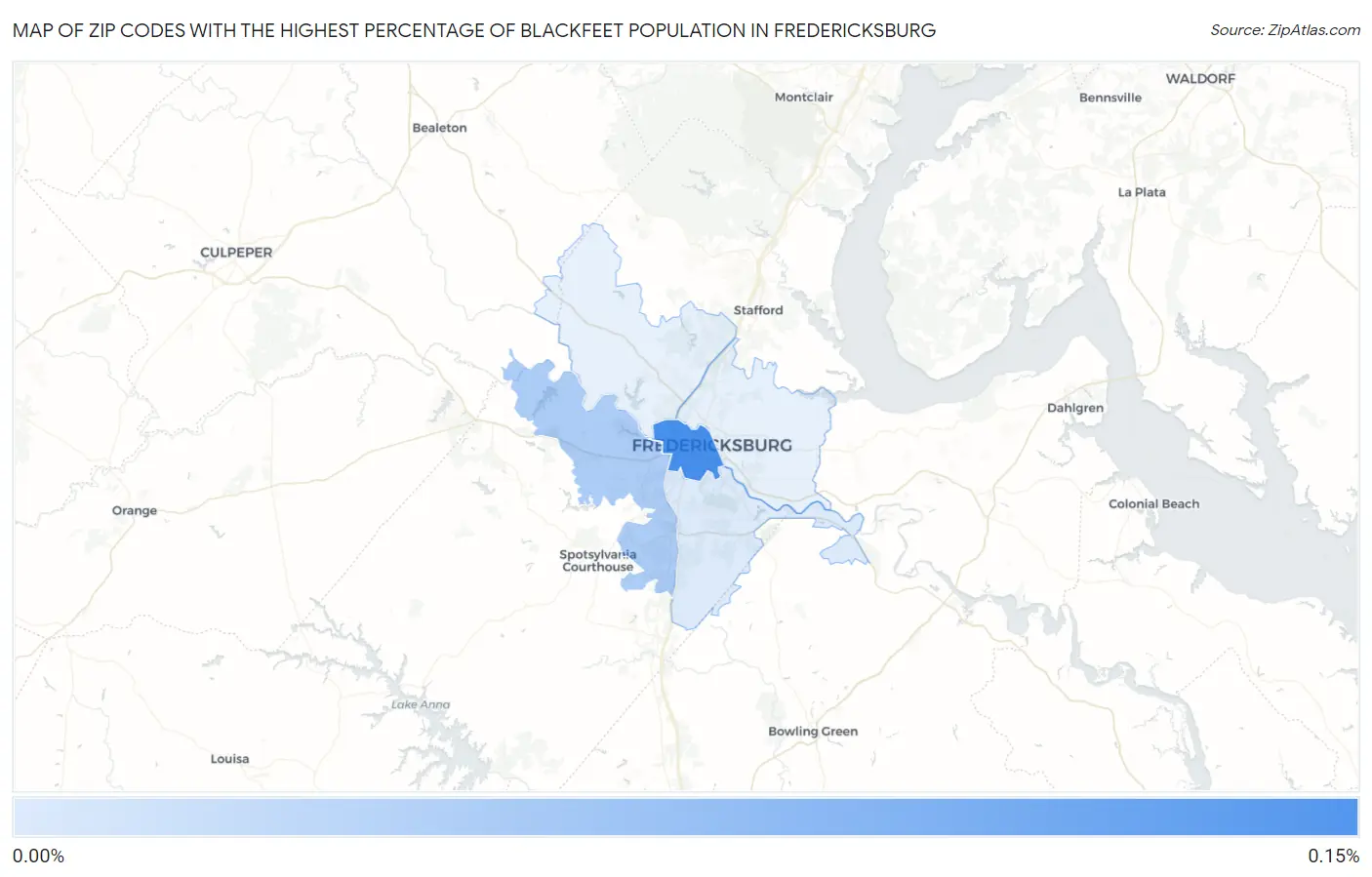 Zip Codes with the Highest Percentage of Blackfeet Population in Fredericksburg Map