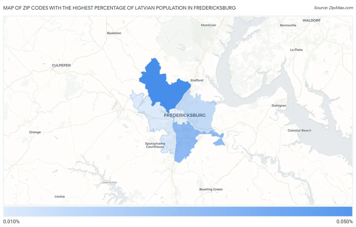 Zip Codes with the Highest Percentage of Latvian Population in Fredericksburg Map