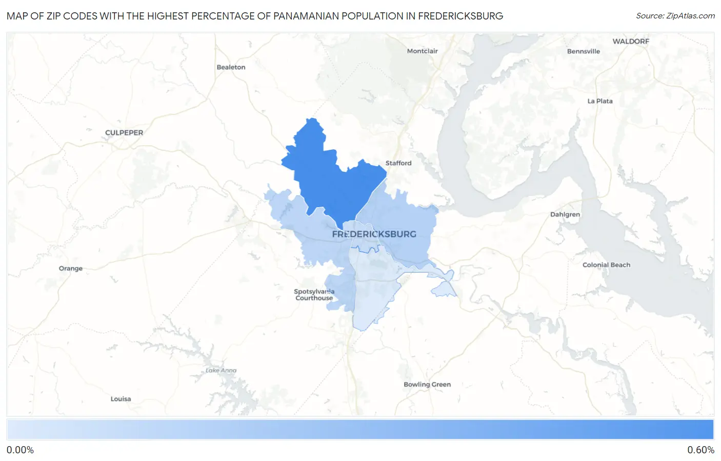 Zip Codes with the Highest Percentage of Panamanian Population in Fredericksburg Map