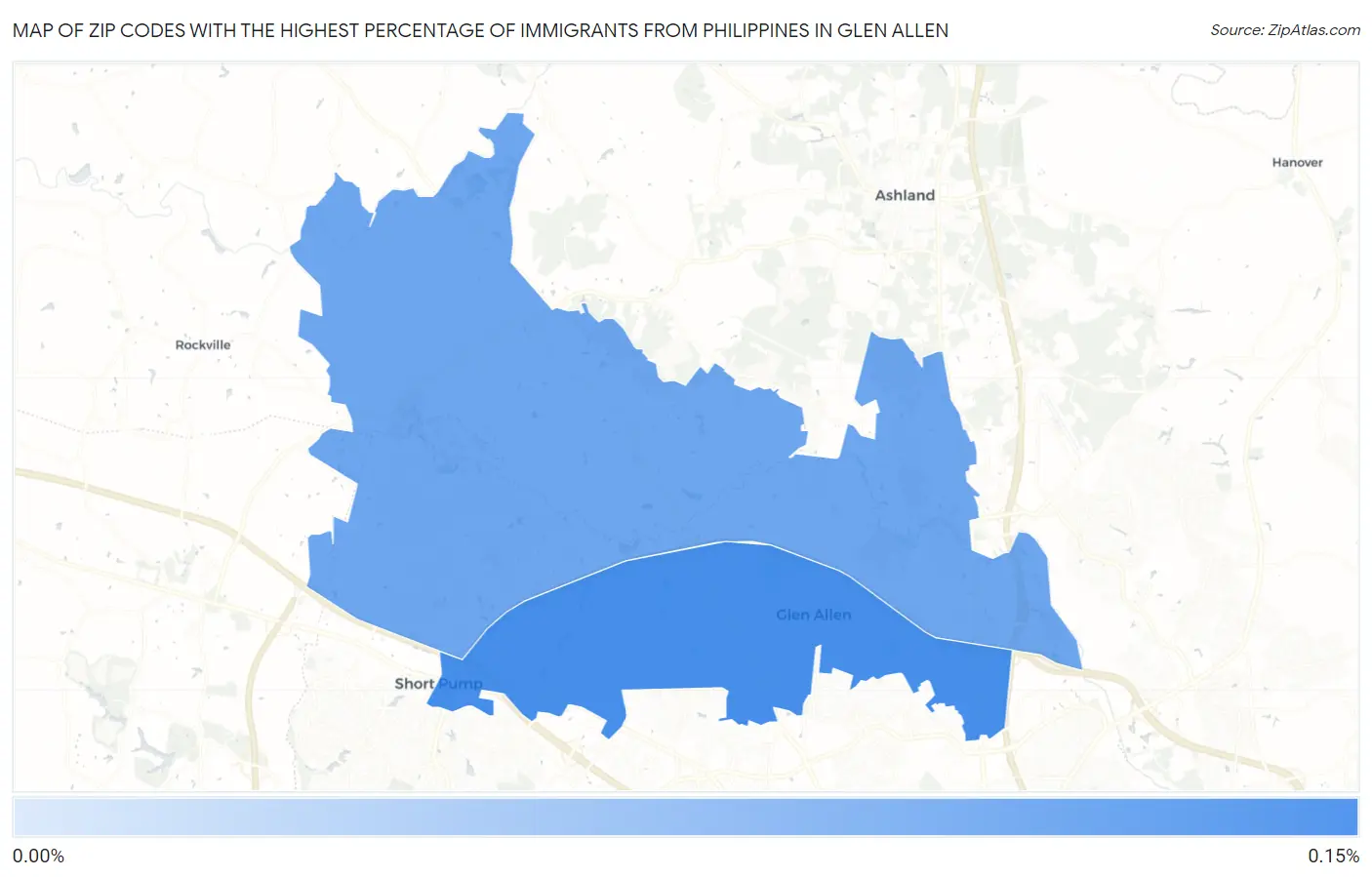 Zip Codes with the Highest Percentage of Immigrants from Philippines in Glen Allen Map