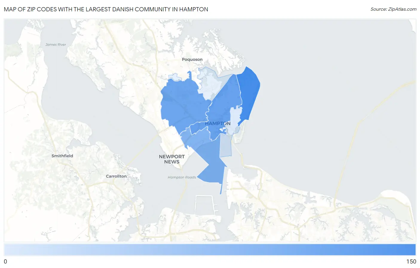 Zip Codes with the Largest Danish Community in Hampton Map