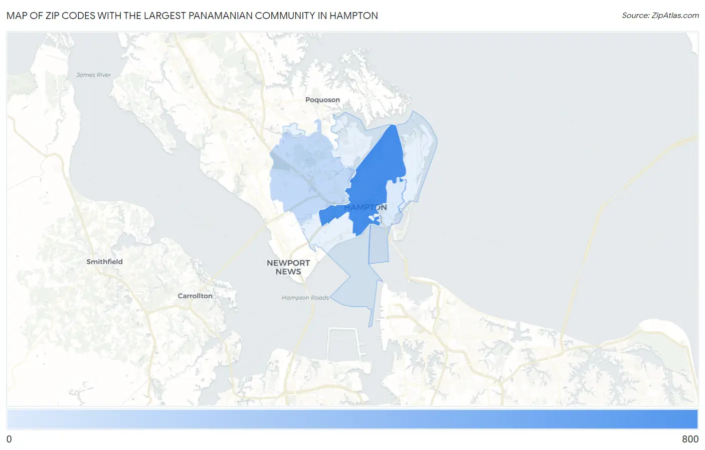 Zip Codes with the Largest Panamanian Community in Hampton Map