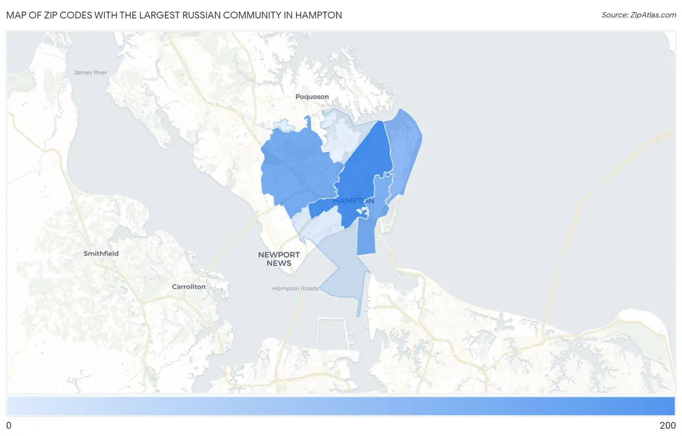 Zip Codes with the Largest Russian Community in Hampton Map