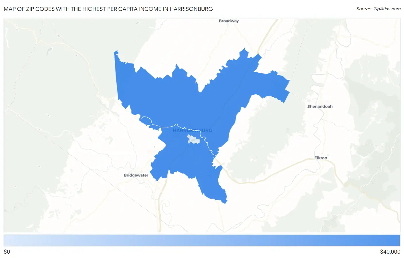Zip Codes with the Highest Per Capita Income in Harrisonburg Map