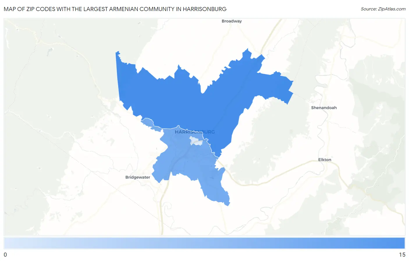 Zip Codes with the Largest Armenian Community in Harrisonburg Map