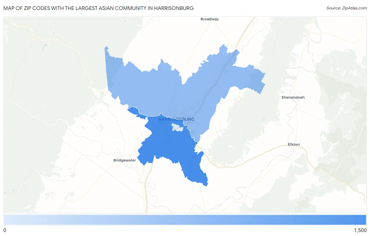 Zip Codes with the Largest Asian Community in Harrisonburg Map