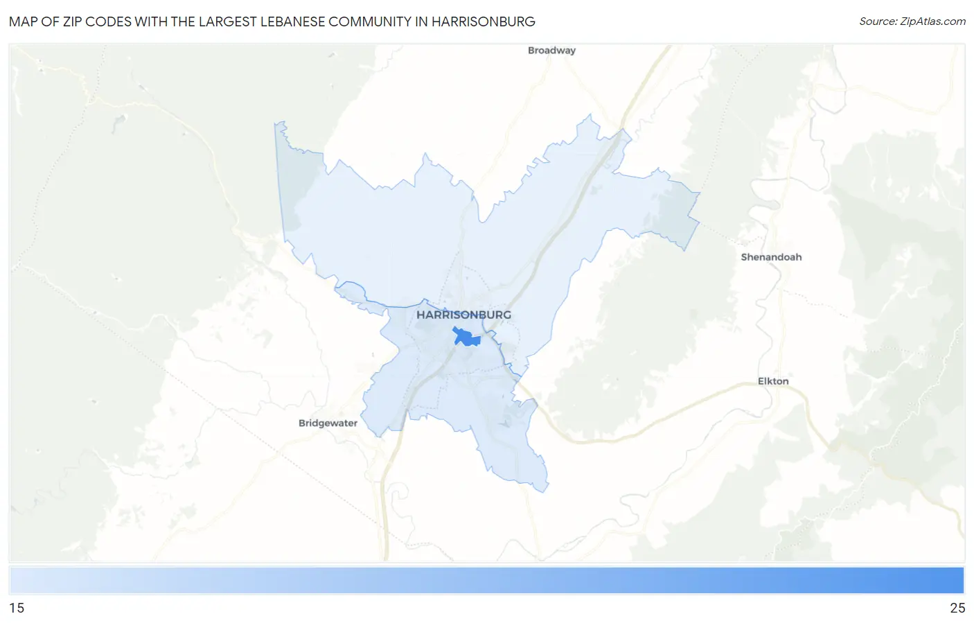 Zip Codes with the Largest Lebanese Community in Harrisonburg Map