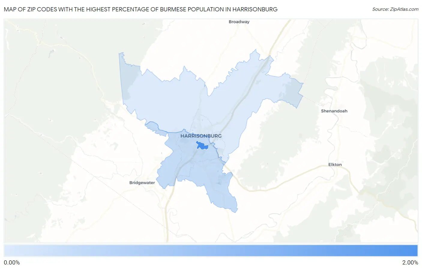 Zip Codes with the Highest Percentage of Burmese Population in Harrisonburg Map
