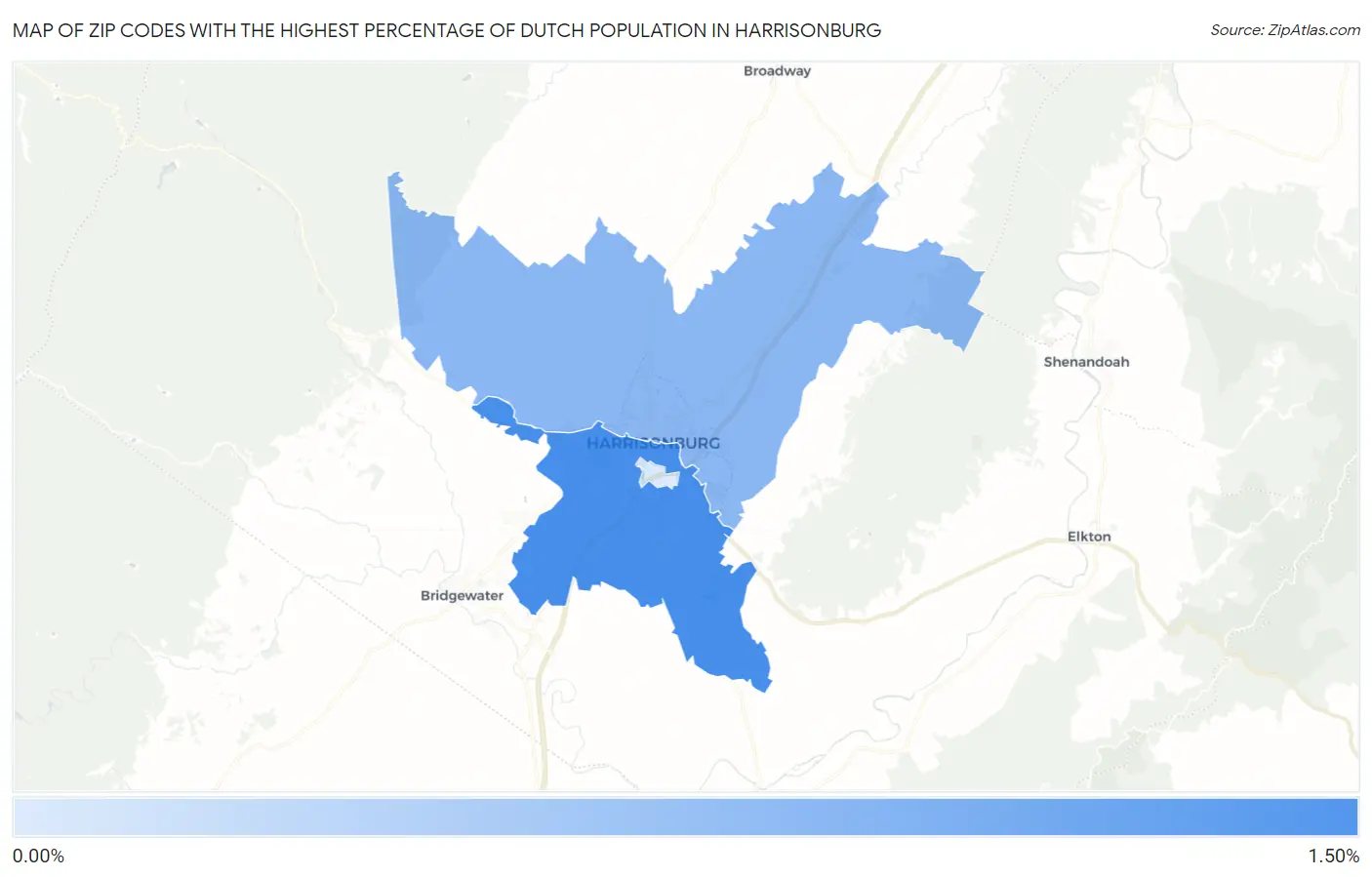 Zip Codes with the Highest Percentage of Dutch Population in Harrisonburg Map
