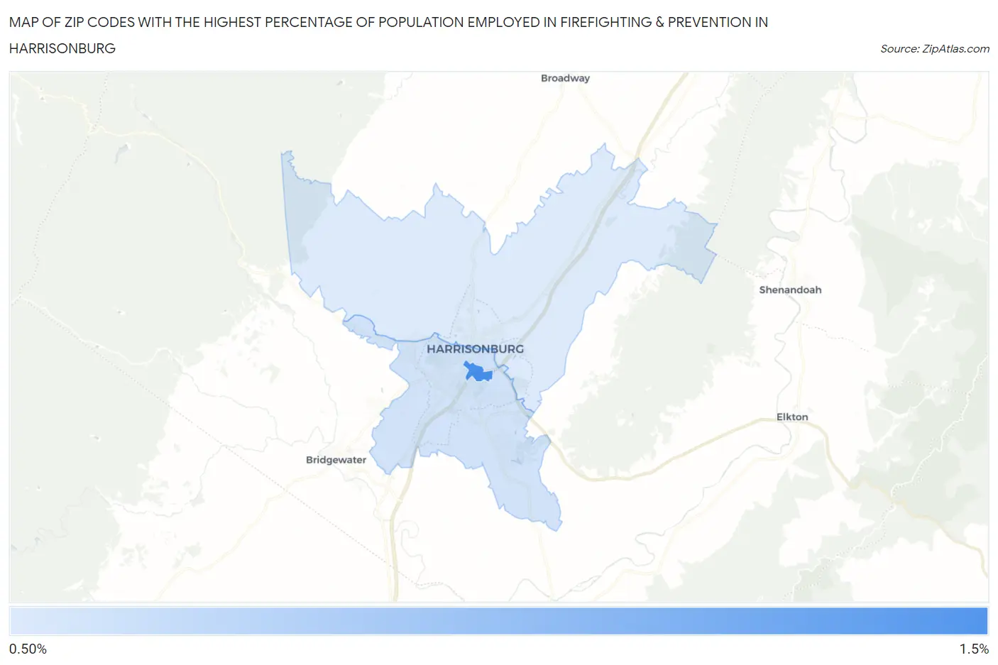 Zip Codes with the Highest Percentage of Population Employed in Firefighting & Prevention in Harrisonburg Map