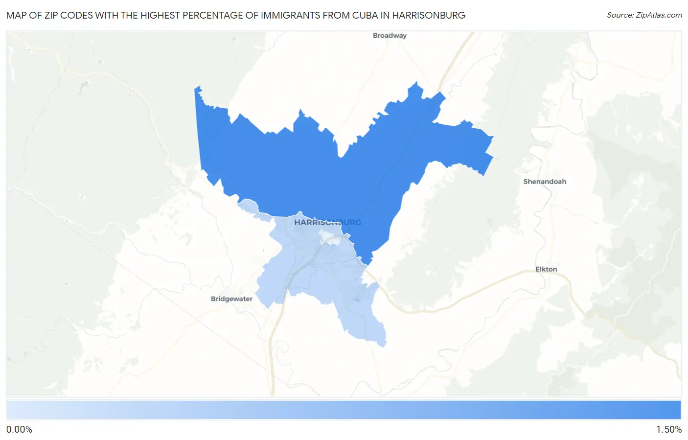 Zip Codes with the Highest Percentage of Immigrants from Cuba in Harrisonburg Map