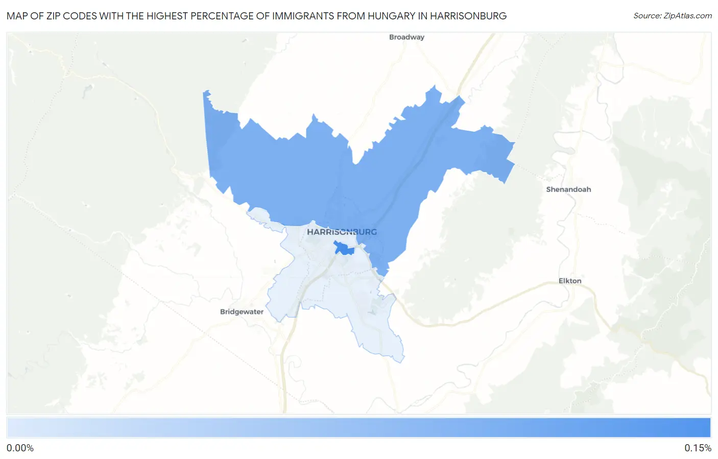 Zip Codes with the Highest Percentage of Immigrants from Hungary in Harrisonburg Map