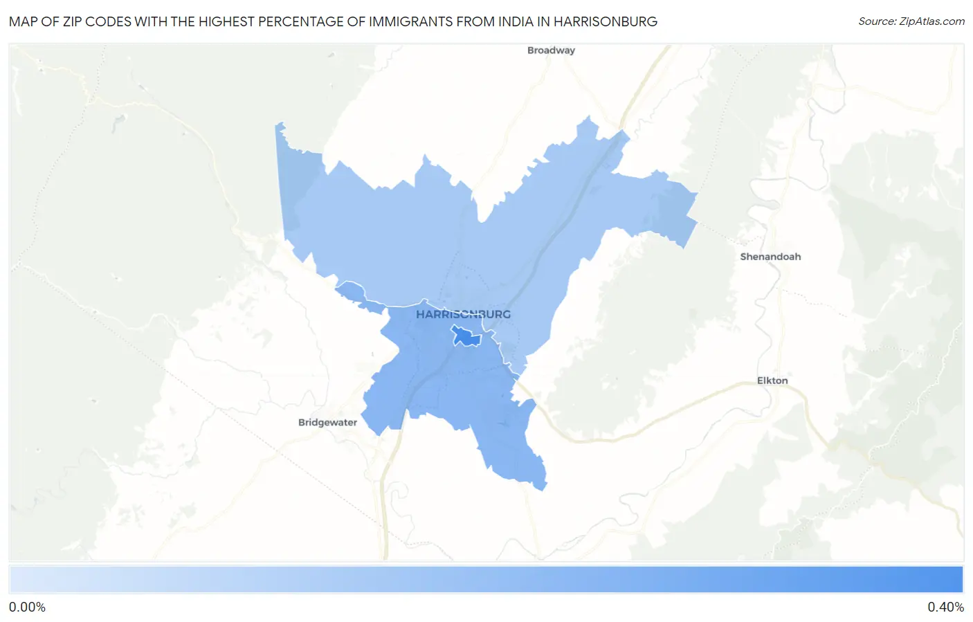 Zip Codes with the Highest Percentage of Immigrants from India in Harrisonburg Map