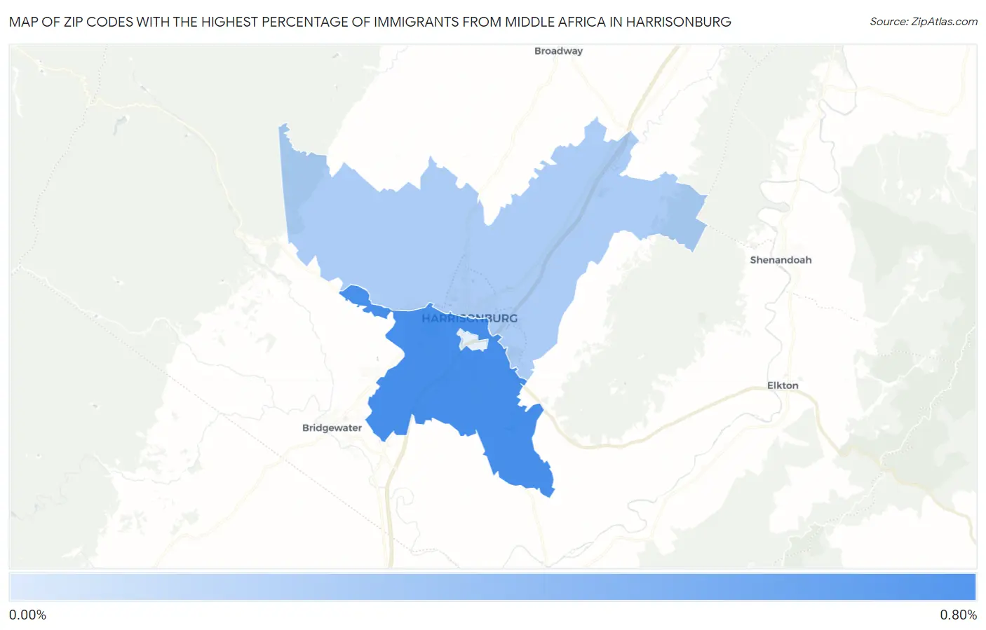 Zip Codes with the Highest Percentage of Immigrants from Middle Africa in Harrisonburg Map