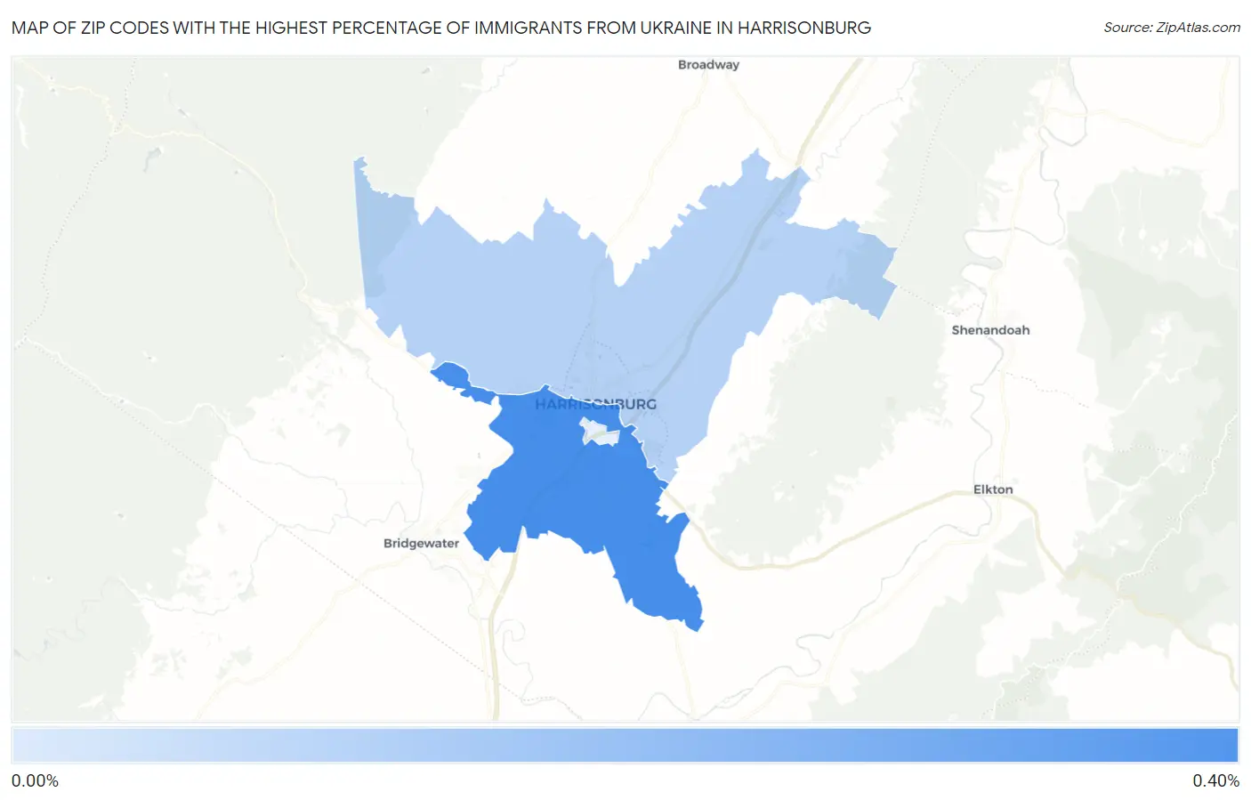 Zip Codes with the Highest Percentage of Immigrants from Ukraine in Harrisonburg Map