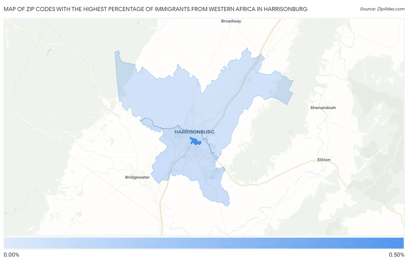 Zip Codes with the Highest Percentage of Immigrants from Western Africa in Harrisonburg Map