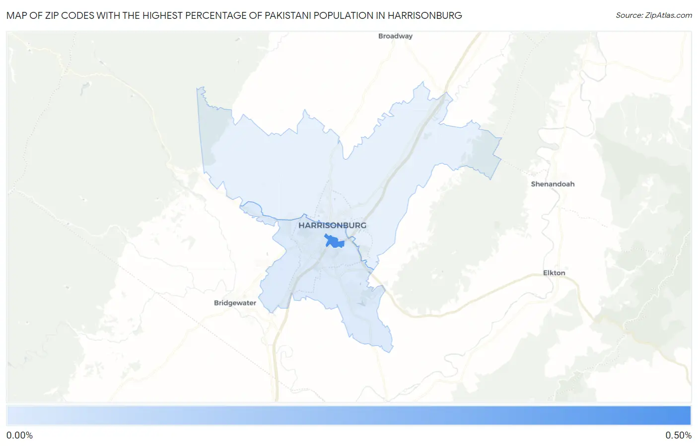Zip Codes with the Highest Percentage of Pakistani Population in Harrisonburg Map