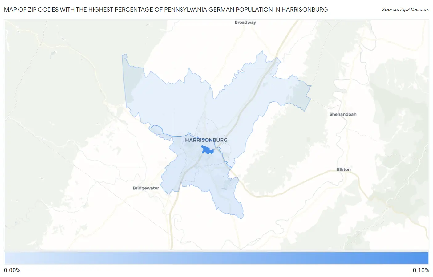 Zip Codes with the Highest Percentage of Pennsylvania German Population in Harrisonburg Map