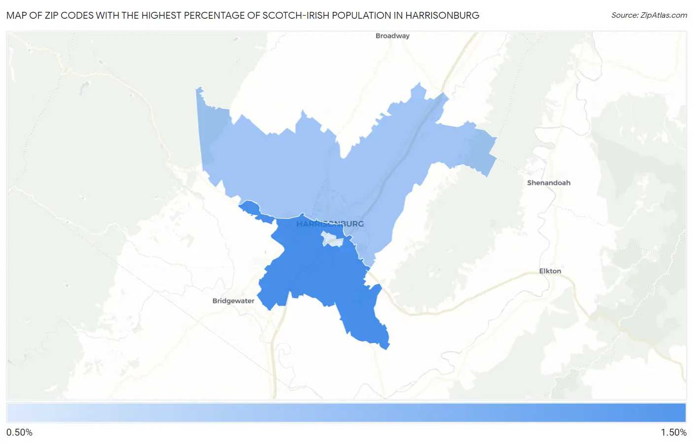 Zip Codes with the Highest Percentage of Scotch-Irish Population in Harrisonburg Map