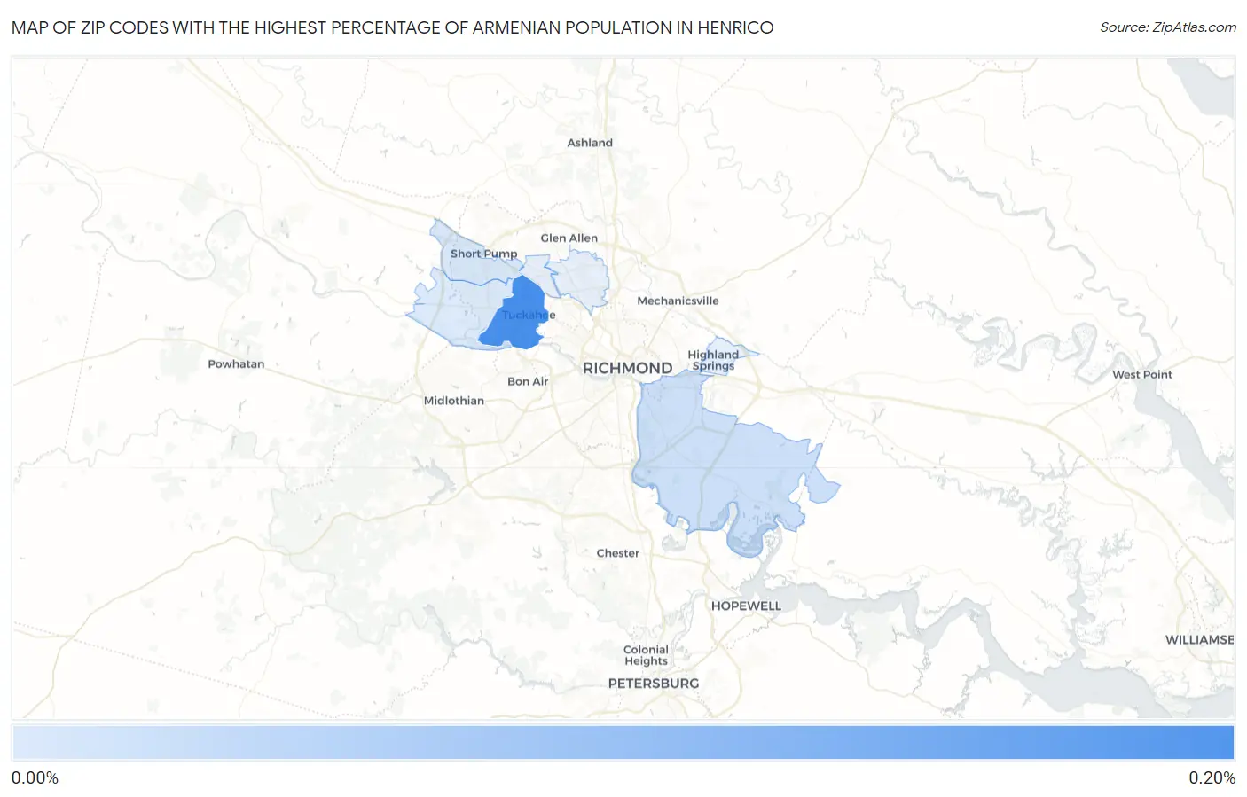 Zip Codes with the Highest Percentage of Armenian Population in Henrico Map