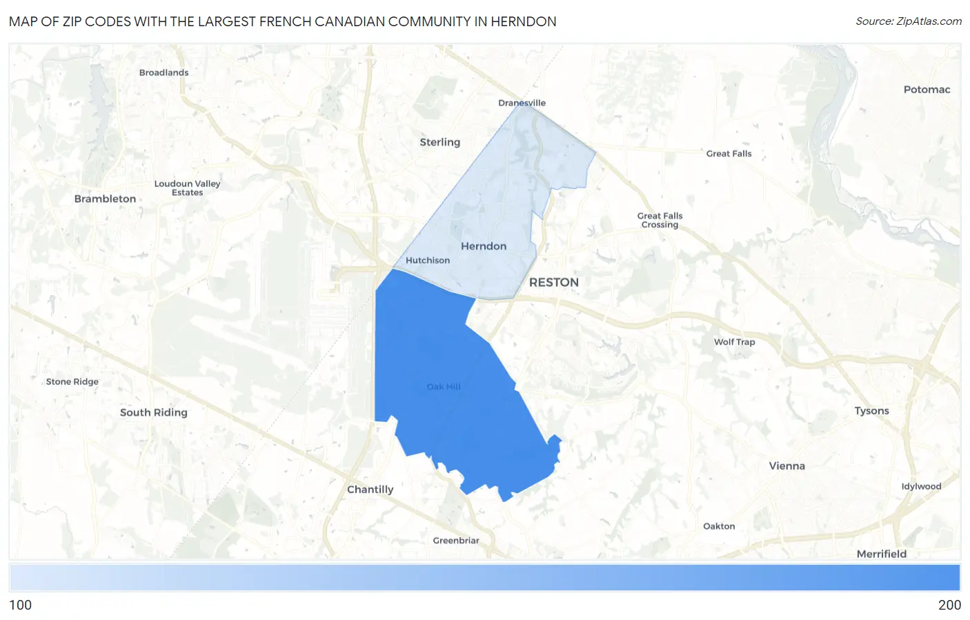 Zip Codes with the Largest French Canadian Community in Herndon Map