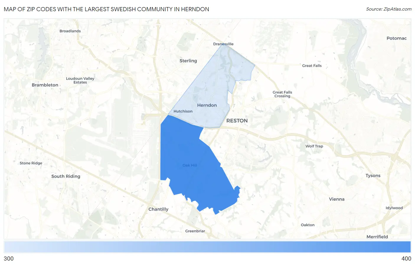 Zip Codes with the Largest Swedish Community in Herndon Map