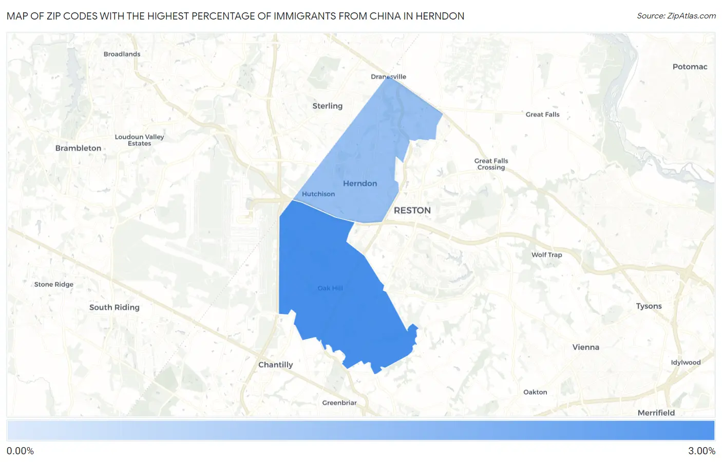 Zip Codes with the Highest Percentage of Immigrants from China in Herndon Map
