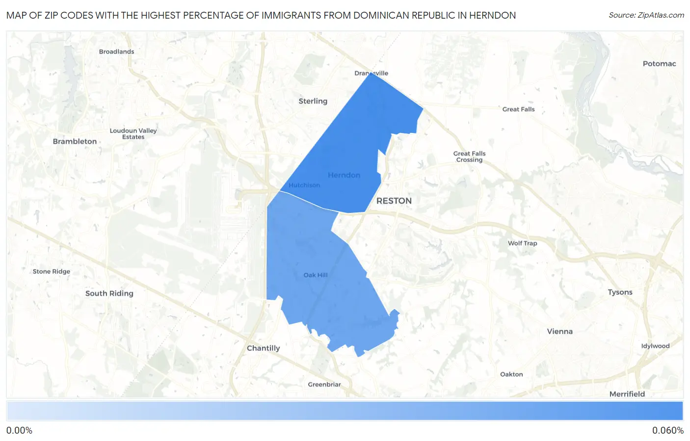 Zip Codes with the Highest Percentage of Immigrants from Dominican Republic in Herndon Map