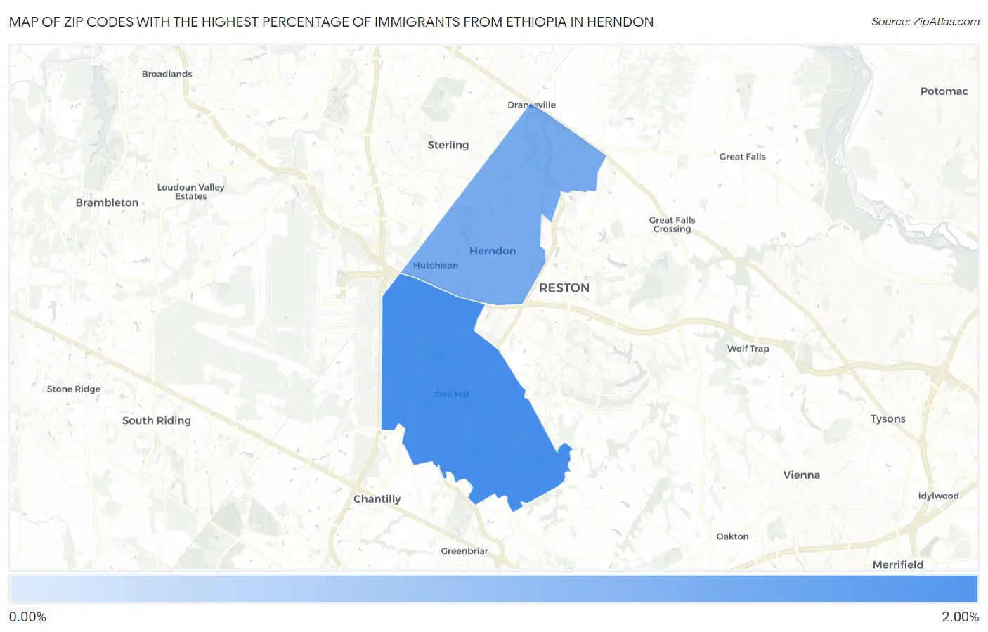 Zip Codes with the Highest Percentage of Immigrants from Ethiopia in Herndon Map