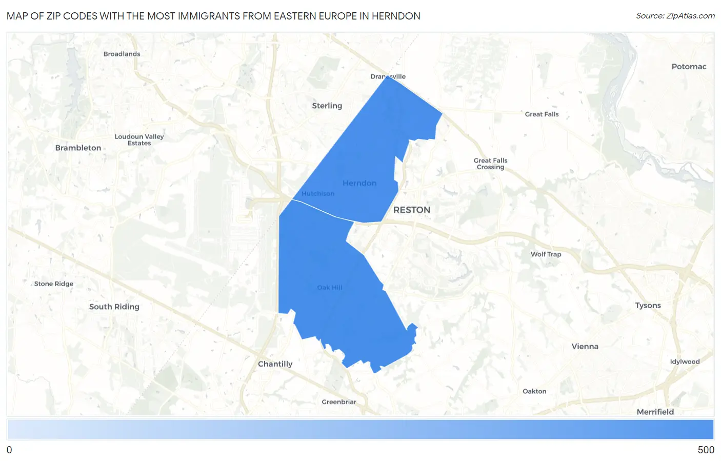 Zip Codes with the Most Immigrants from Eastern Europe in Herndon Map