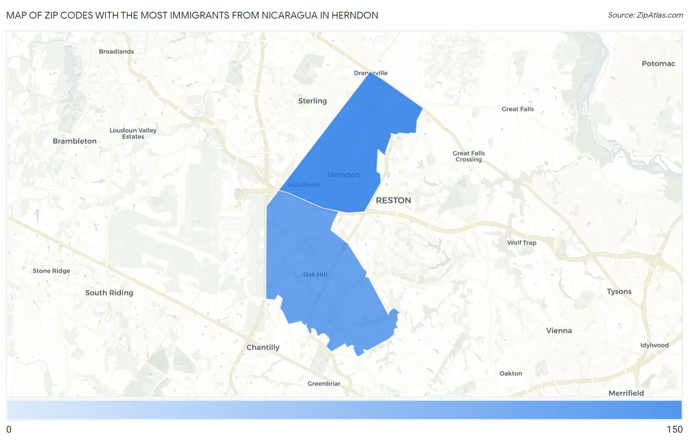 Zip Codes with the Most Immigrants from Nicaragua in Herndon Map