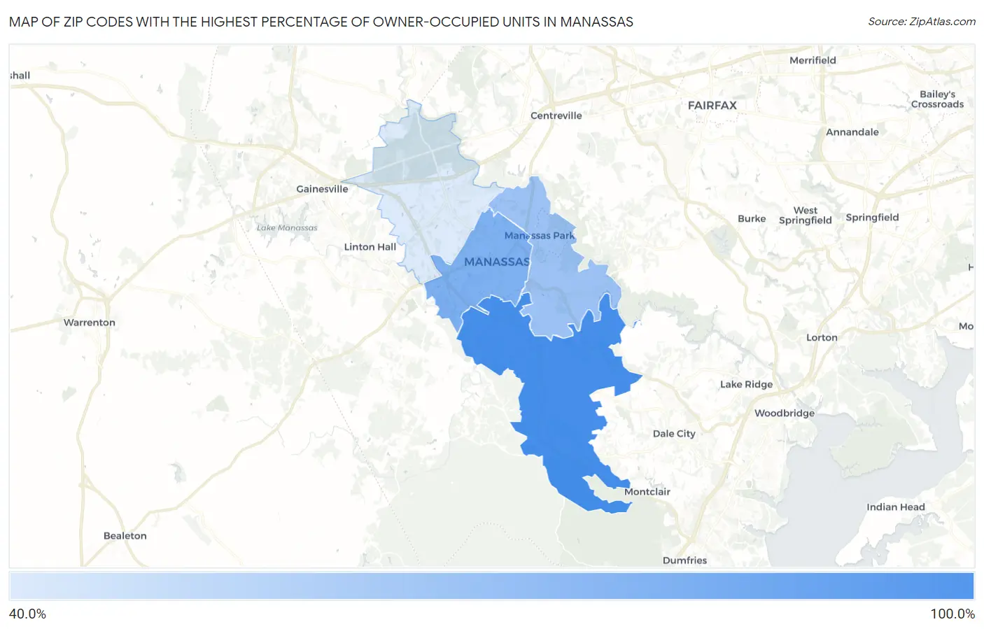 Zip Codes with the Highest Percentage of Owner-Occupied Units in Manassas Map