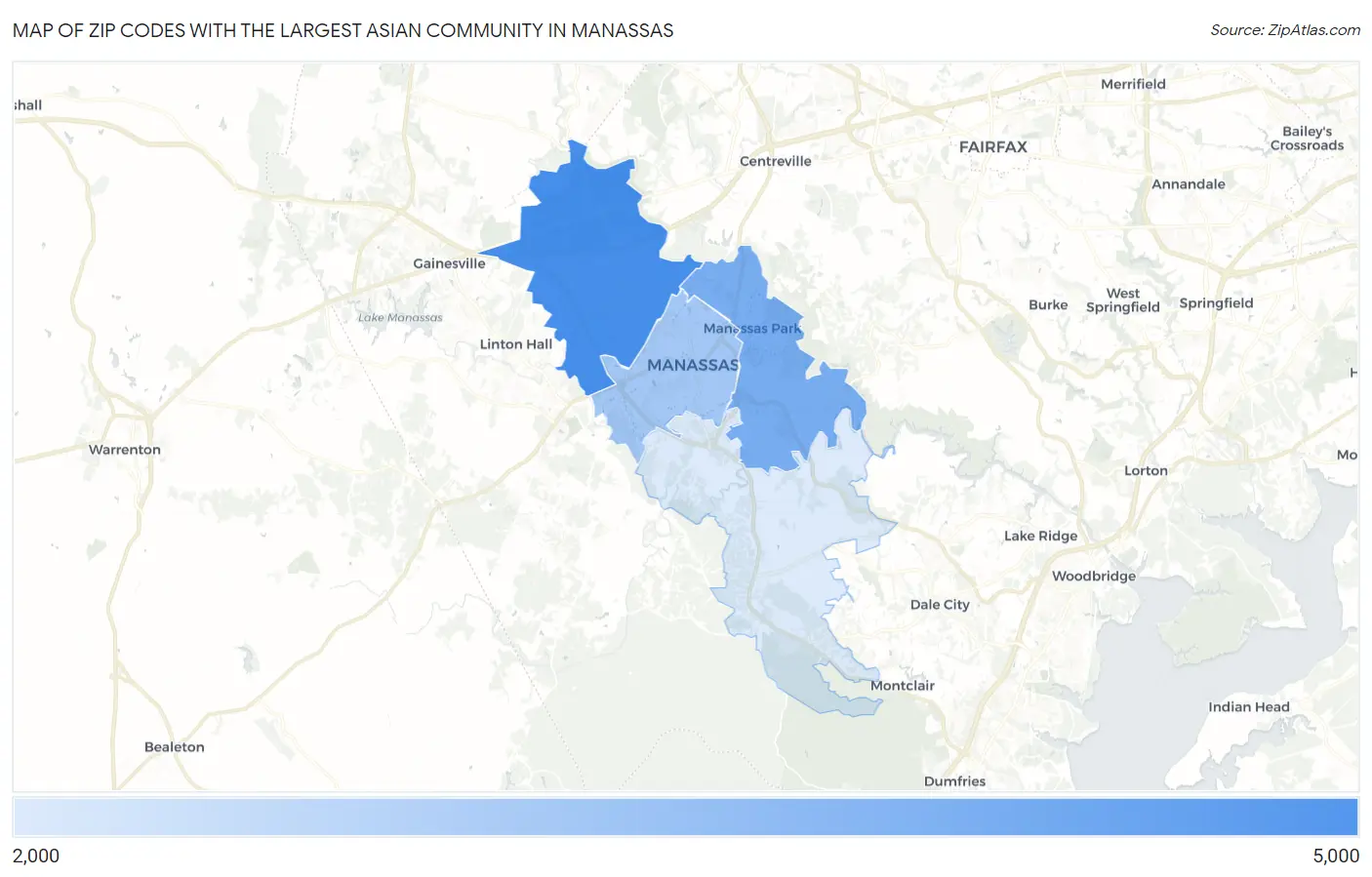 Zip Codes with the Largest Asian Community in Manassas Map