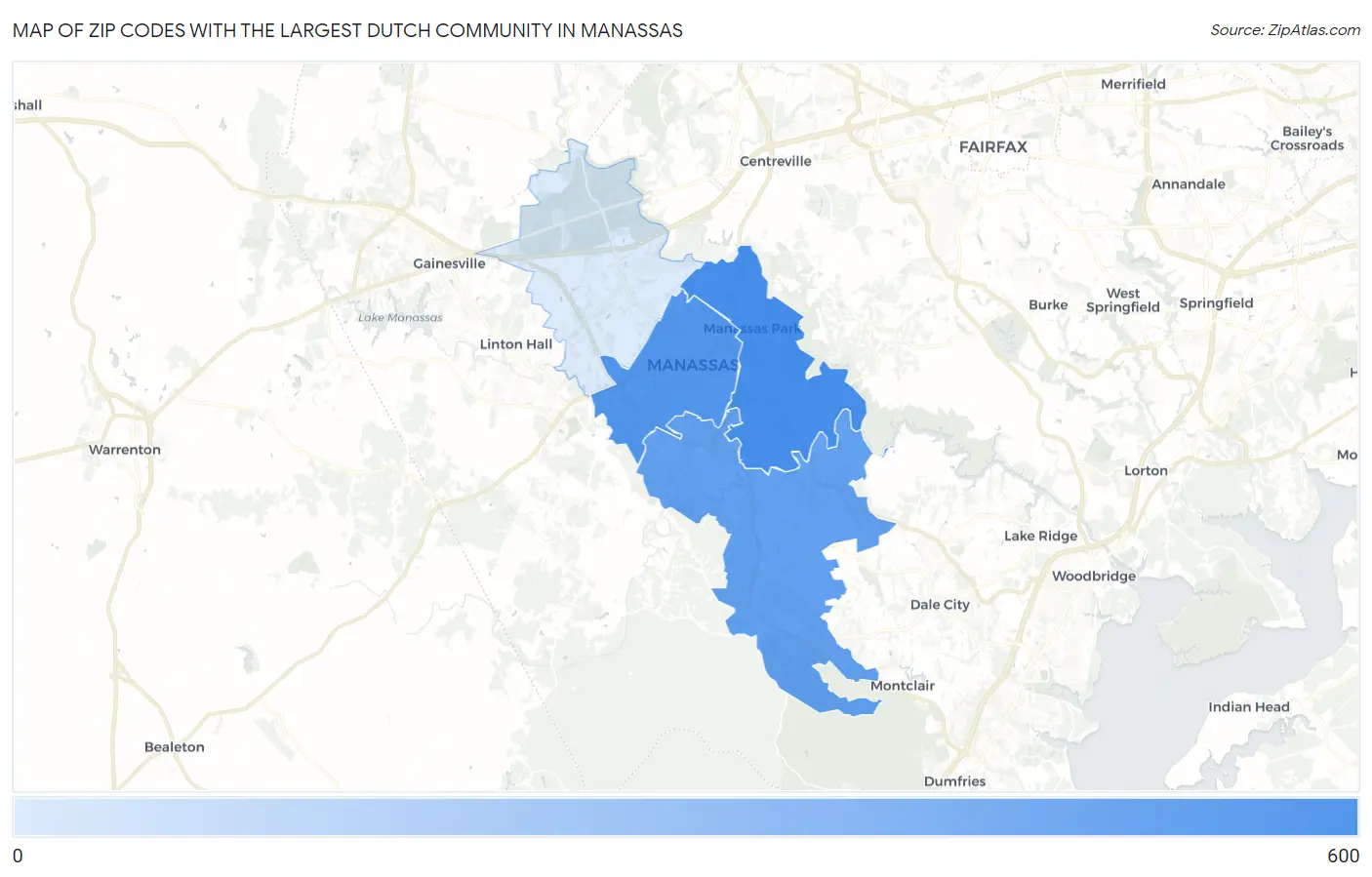 Zip Codes with the Largest Dutch Community in Manassas Map