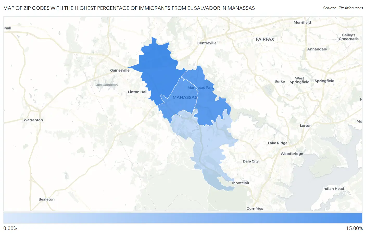 Zip Codes with the Highest Percentage of Immigrants from El Salvador in Manassas Map