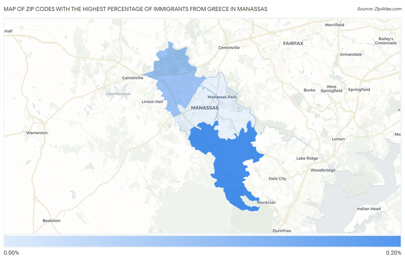 Zip Codes with the Highest Percentage of Immigrants from Greece in Manassas Map