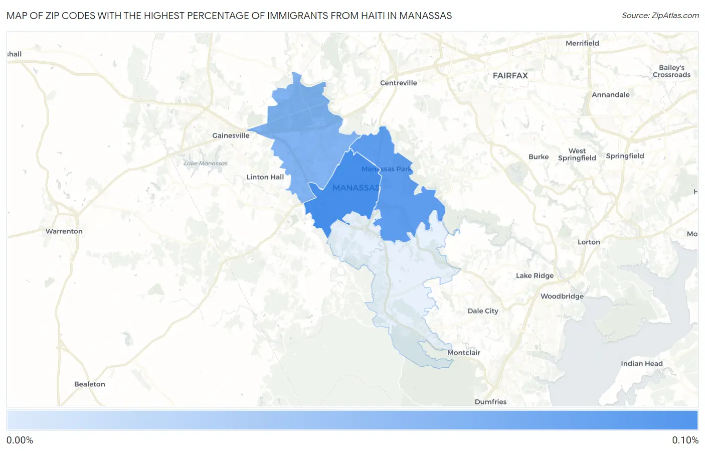 Zip Codes with the Highest Percentage of Immigrants from Haiti in Manassas Map