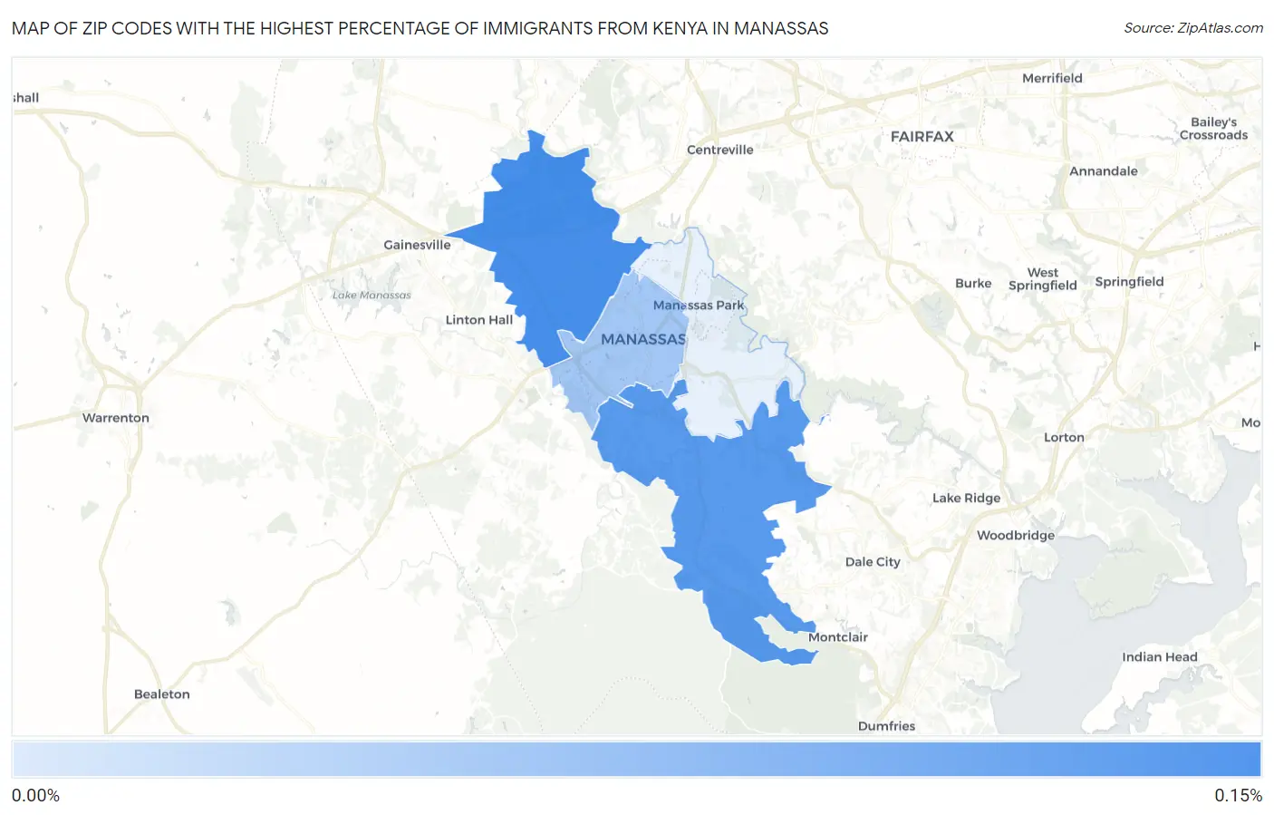 Zip Codes with the Highest Percentage of Immigrants from Kenya in Manassas Map