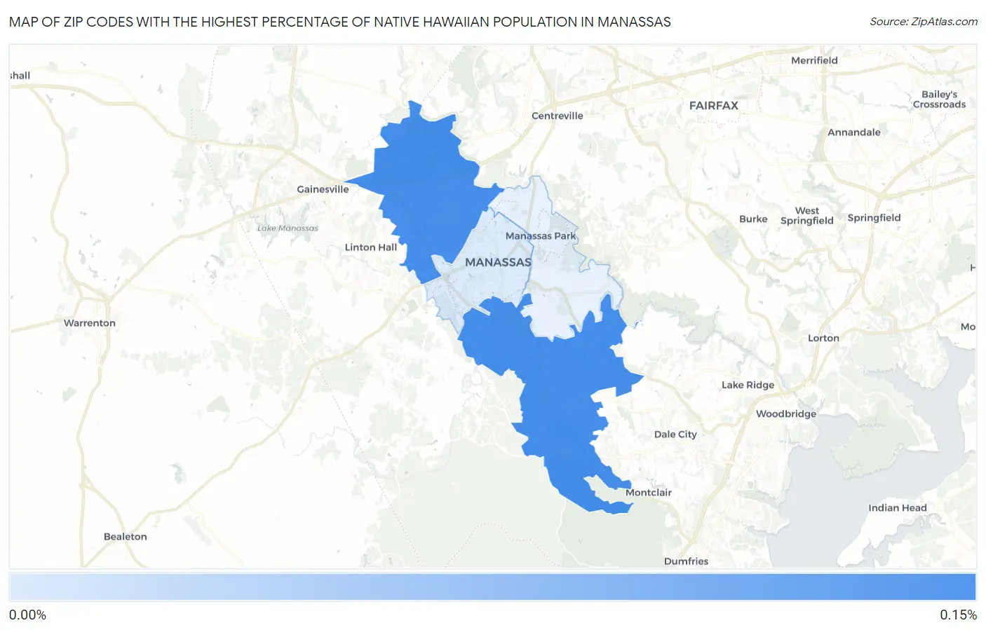 Zip Codes with the Highest Percentage of Native Hawaiian Population in Manassas Map