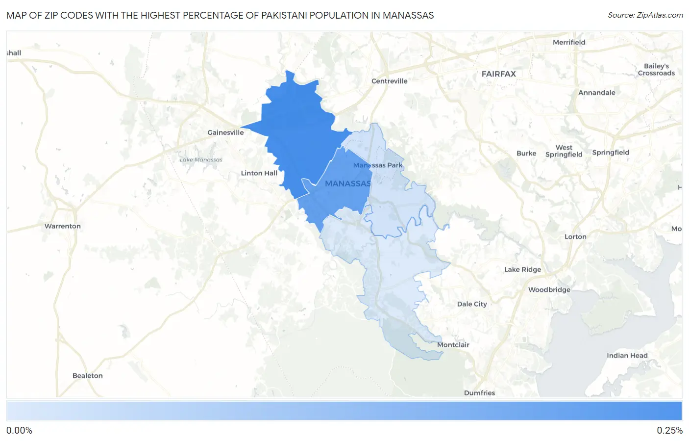 Zip Codes with the Highest Percentage of Pakistani Population in Manassas Map