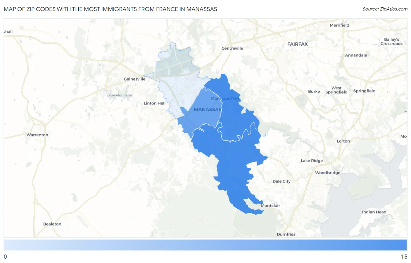 Zip Codes with the Most Immigrants from France in Manassas Map
