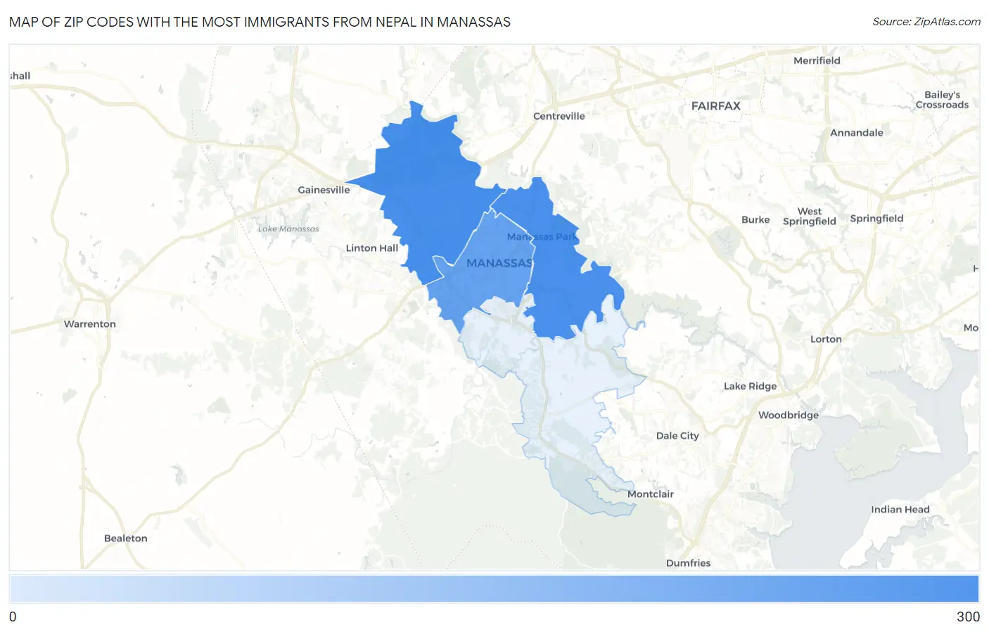 Zip Codes with the Most Immigrants from Nepal in Manassas Map