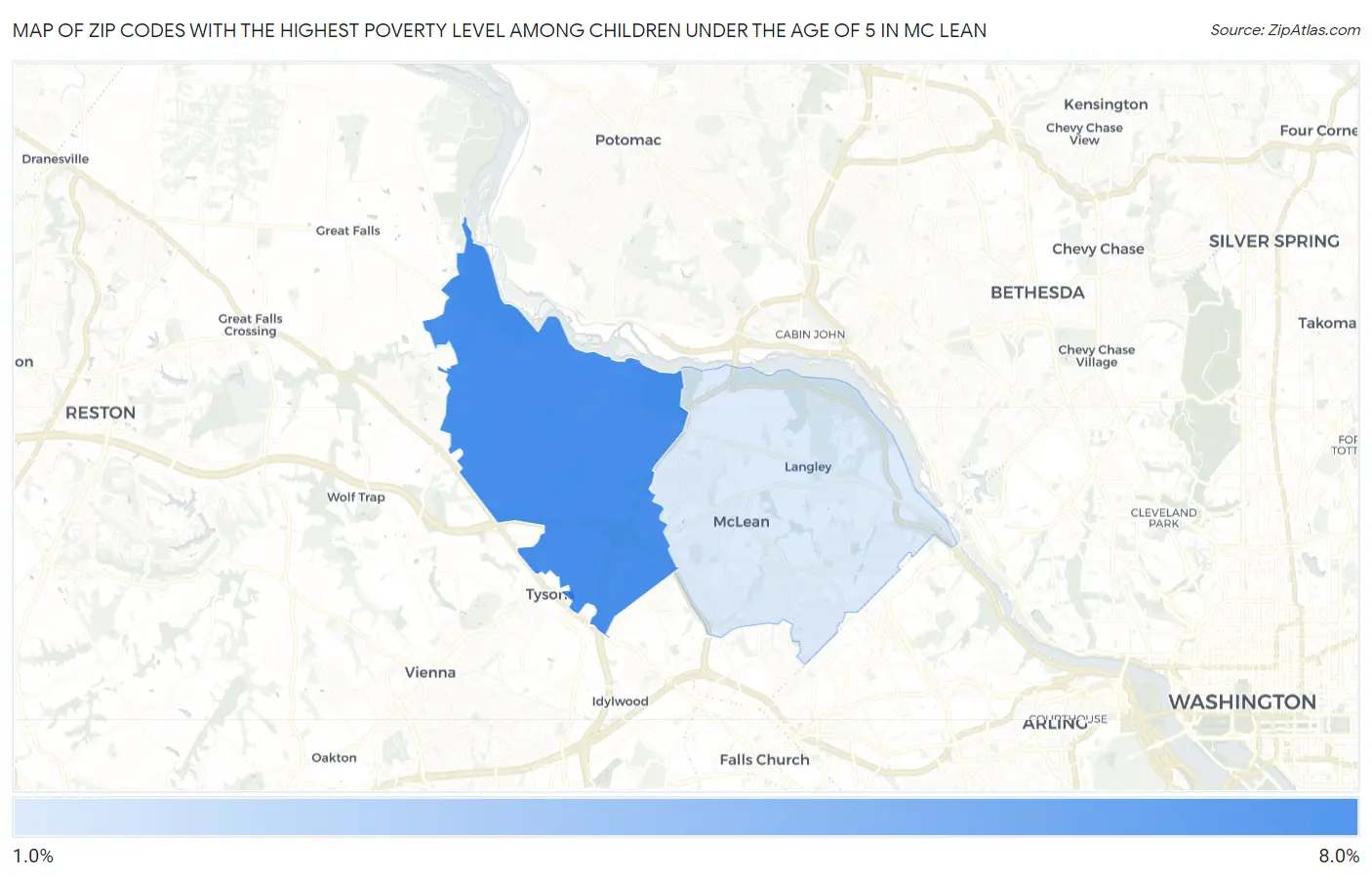 Zip Codes with the Highest Poverty Level Among Children Under the Age of 5 in Mc Lean Map