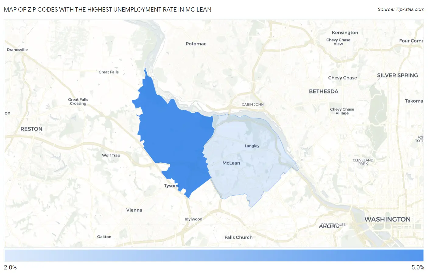 Zip Codes with the Highest Unemployment Rate in Mc Lean Map