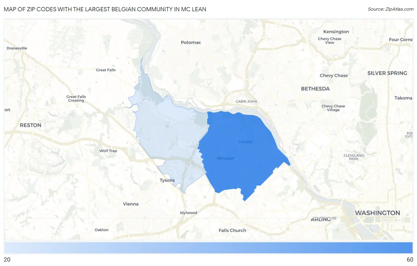 Zip Codes with the Largest Belgian Community in Mc Lean Map