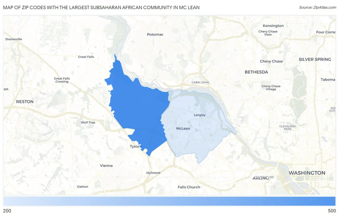 Zip Codes with the Largest Subsaharan African Community in Mc Lean Map