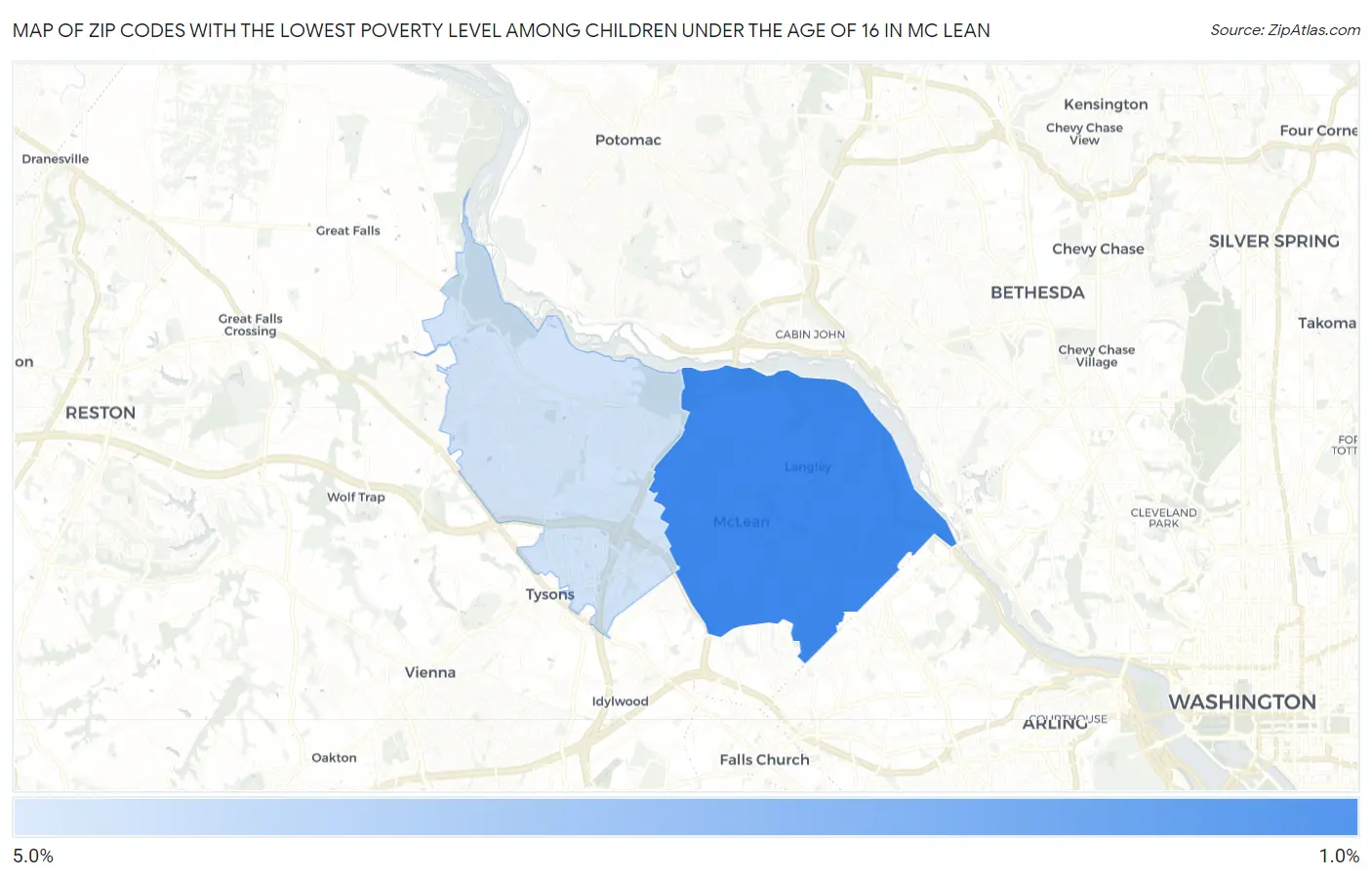 Zip Codes with the Lowest Poverty Level Among Children Under the Age of 16 in Mc Lean Map